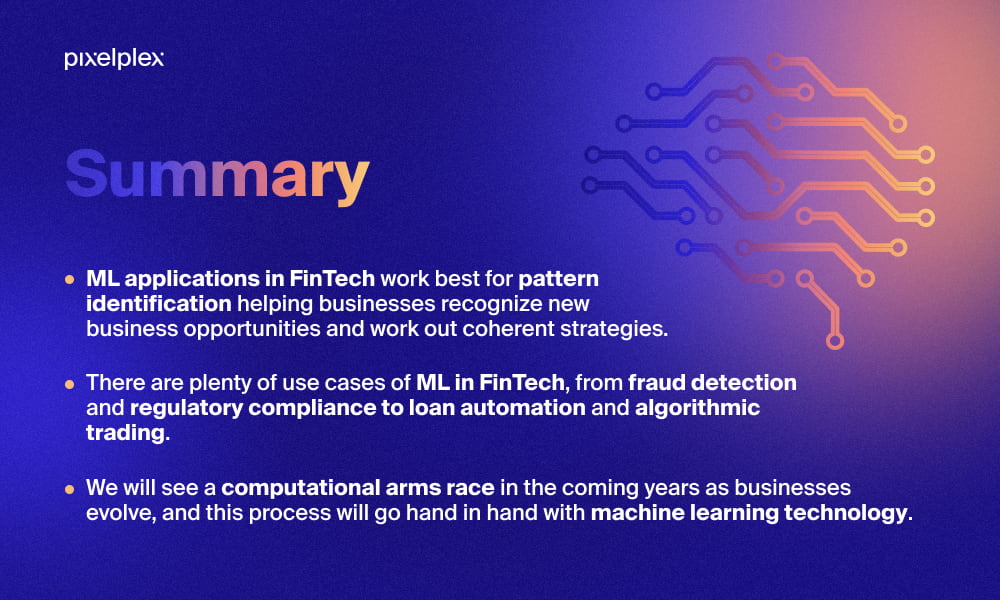 Summary of machine learning in FinTech use cases