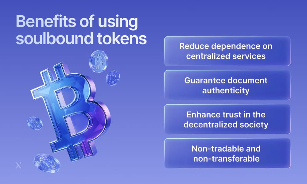 Infographic illustrating the benefits of soulbound tokens, including security, ownership, and community engagement.