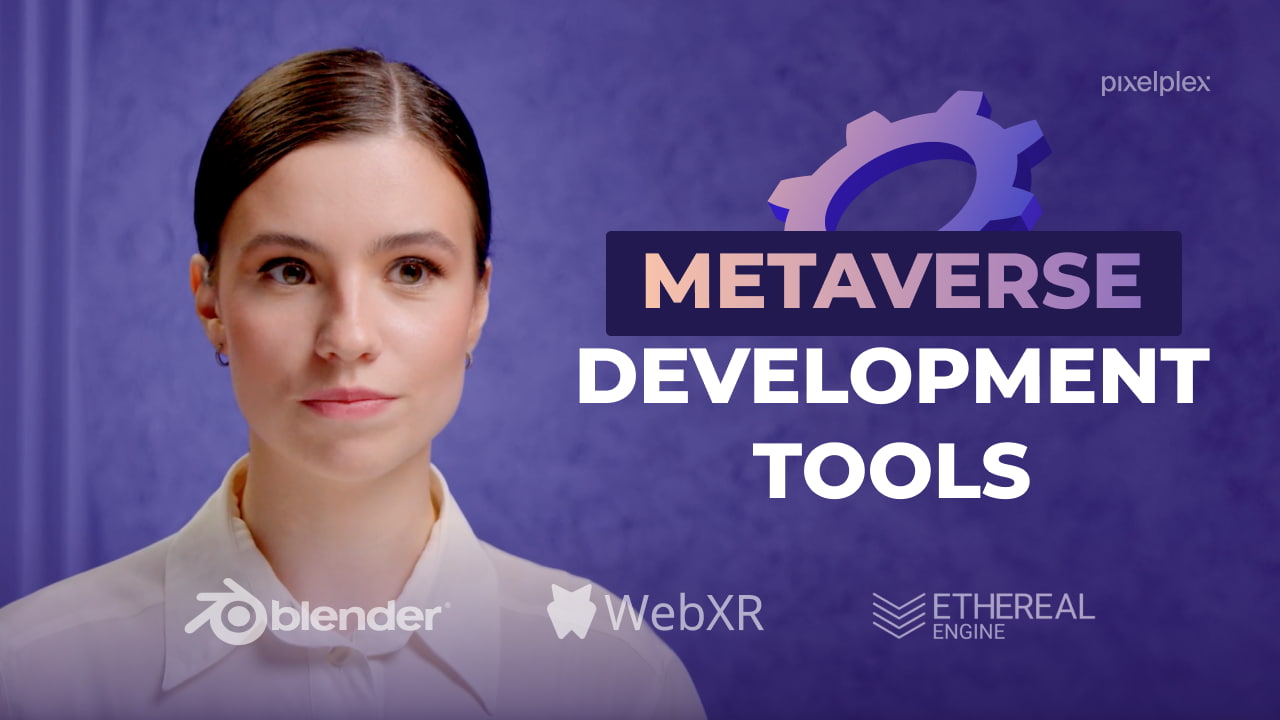 A person on a purple background speaks about metaverse development tools