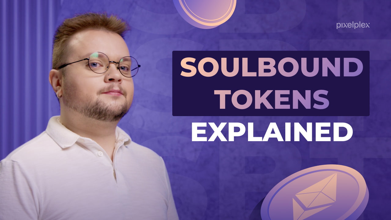 A person on a purple background explains soulbound tokens