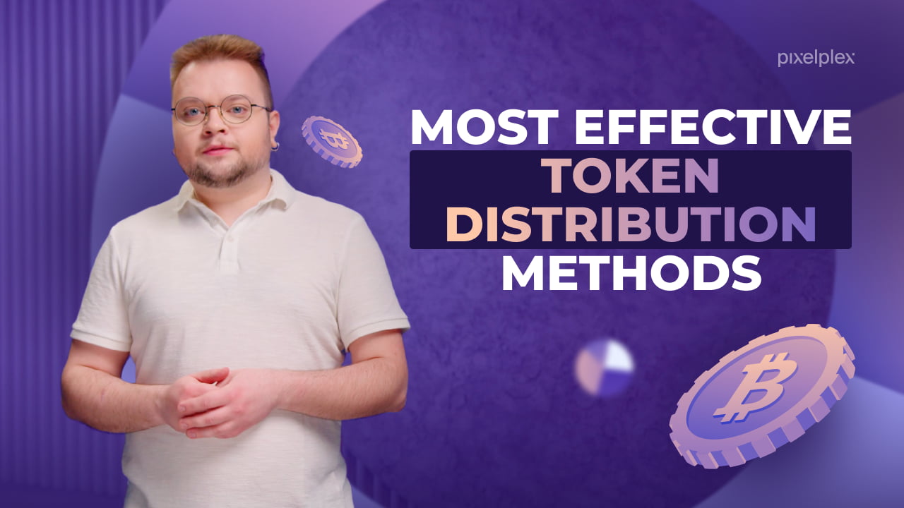 A person on a purple background explains token distribution methods