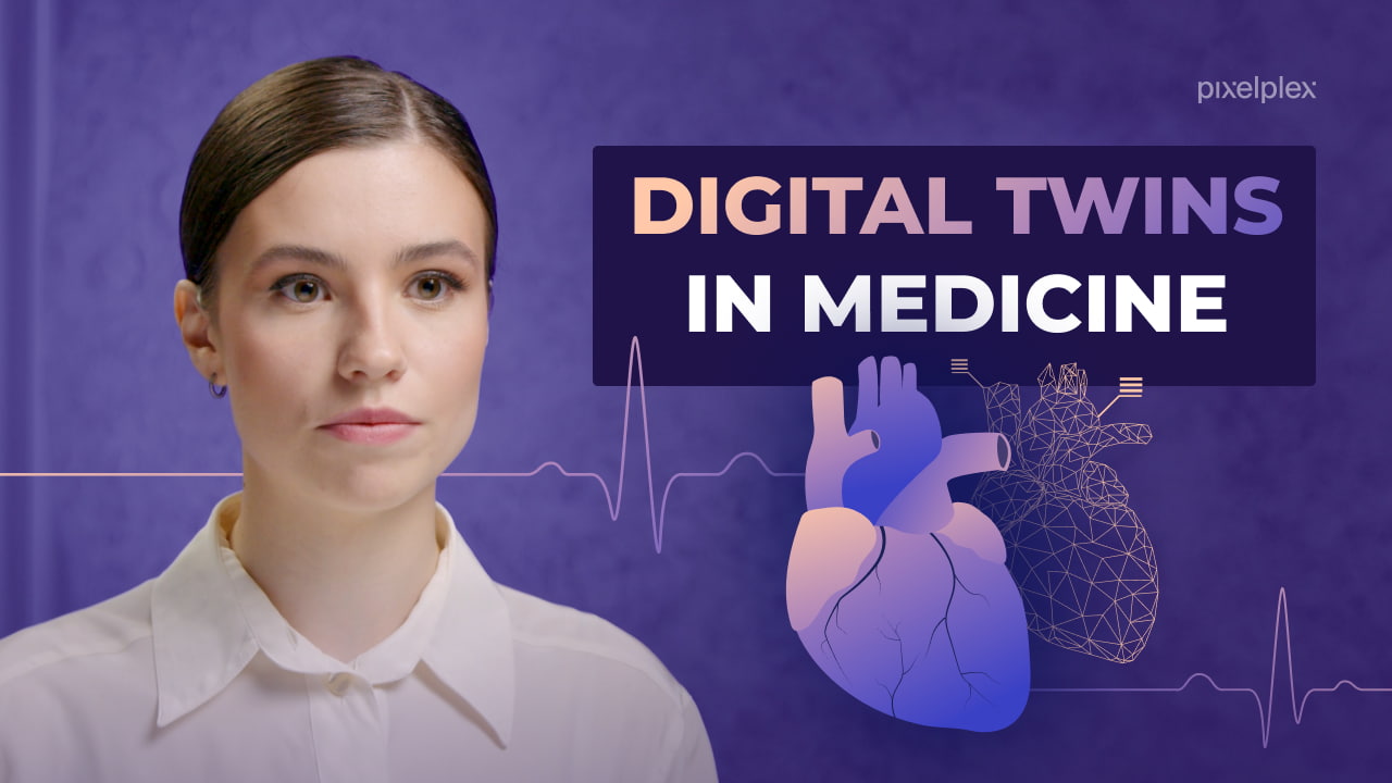 A person on a purple background explains digital twins in medicine