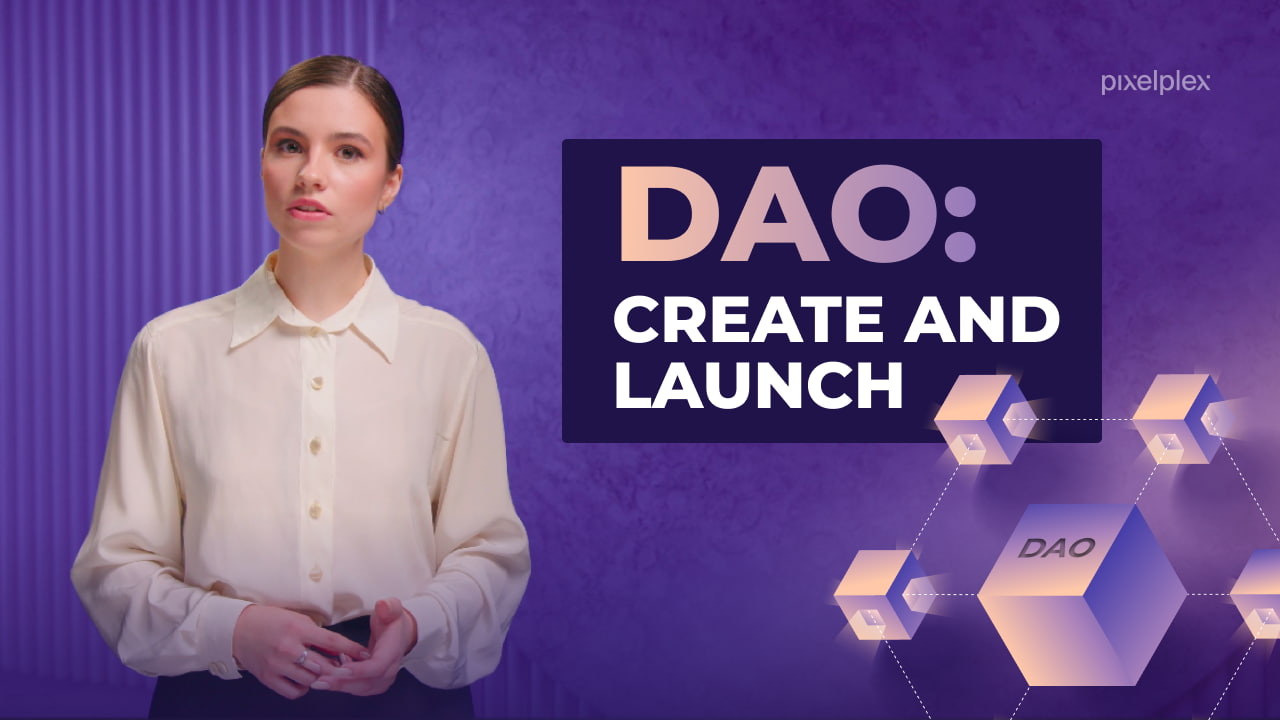 A person on a purple background explains DAO creation process