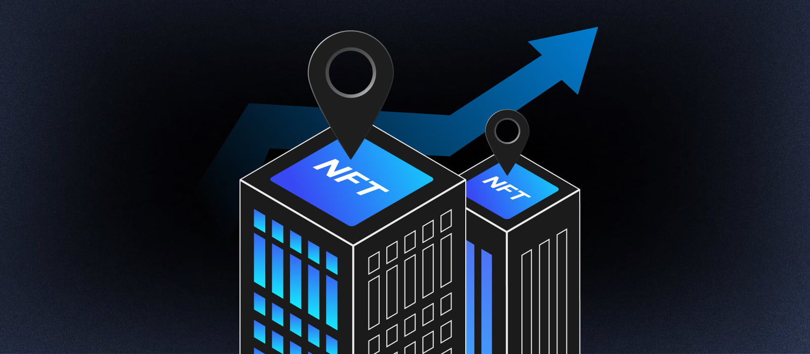 Two buildings with NFTs on top of each