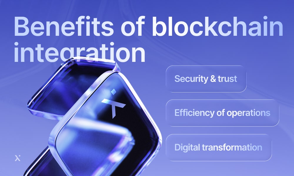 Infographic illustrating the key benefits of blockchain integration in various industries and applications