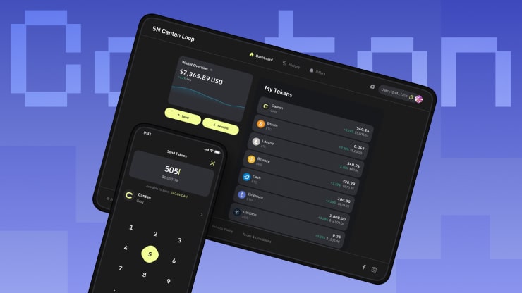 Crypto wallet app displayed on a smartphone and tablet, showcasing digital currency management features.