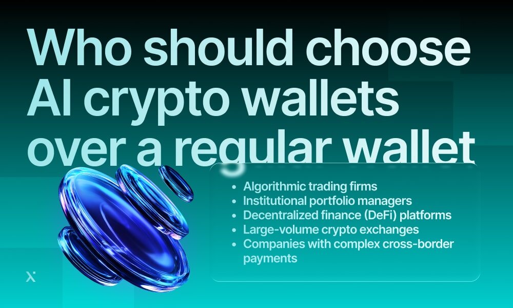 Infographic illustrating who benefits from AI crypto wallets over traditional wallets, focusing on security and convenience.