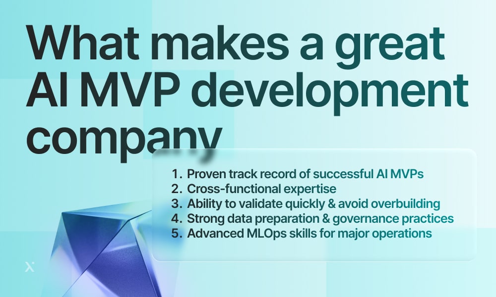 Infographic highlighting key traits of a successful AI MVP development company, including expertise, innovation, and collaboration.