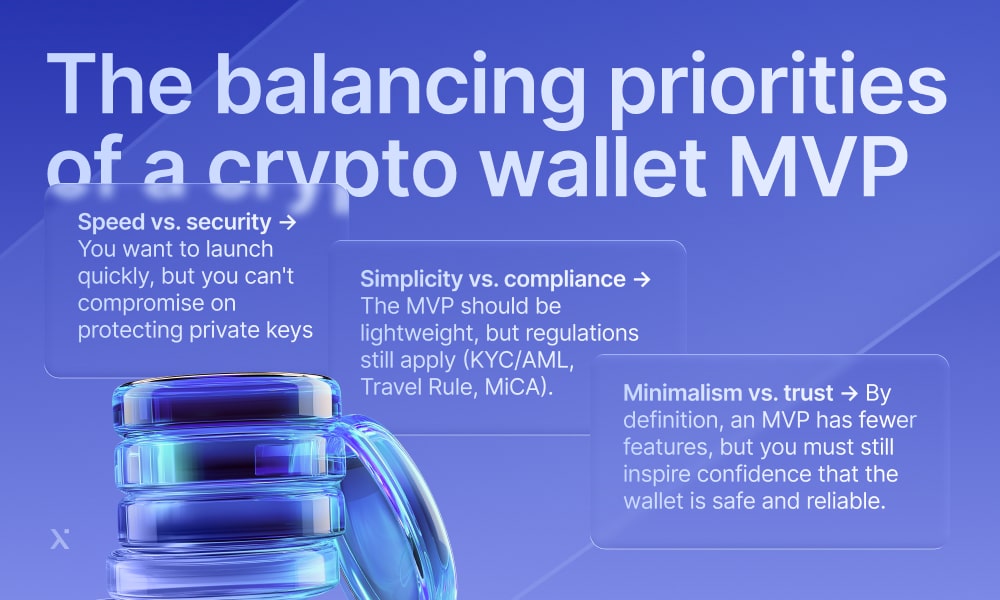 Visual representation of balancing priorities in a cryptowallet MVP, showcasing key features and user needs.