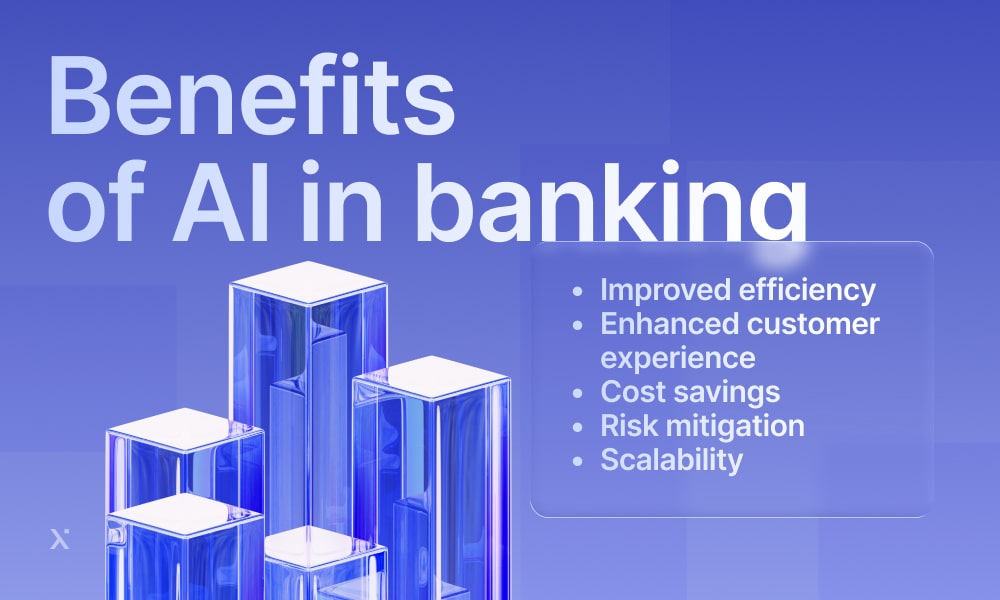 Visual representation of AI advantages in banking, highlighting improved efficiency, fraud detection, and personalized services.
