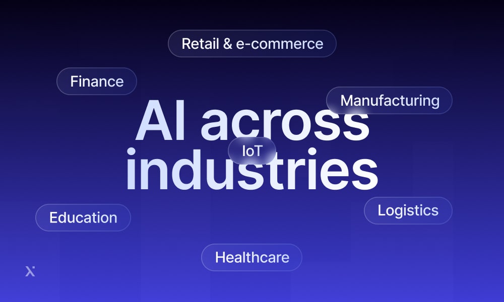 A visual representation of AI applications across various industries, showcasing diverse sectors and technologies.