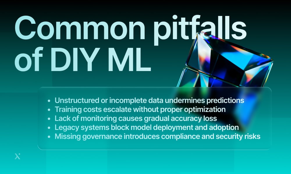 Diagram illustrating common pitfalls in DIY machine learning projects, highlighting errors and misconceptions.