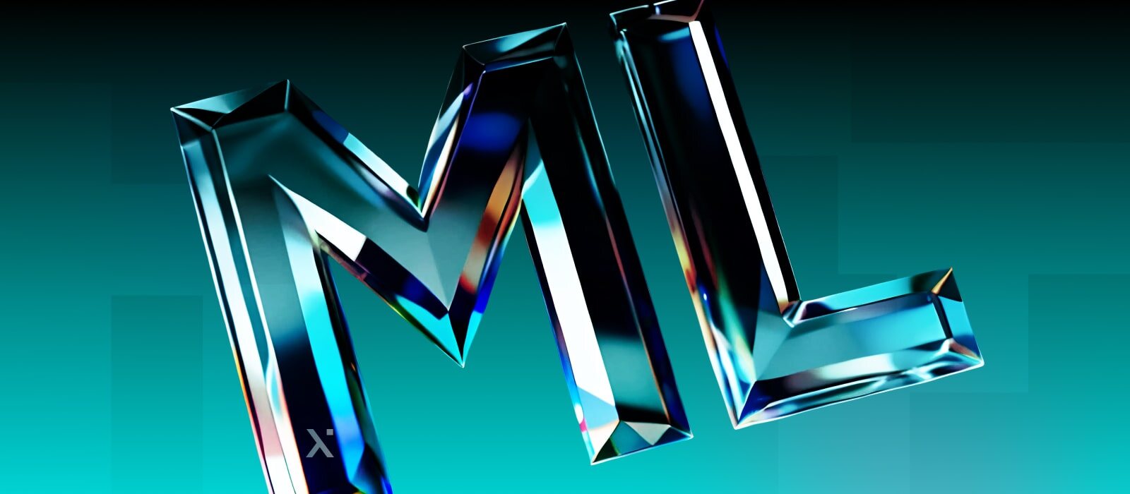 Glass letter ML displayed prominently on a vibrant blue background.
