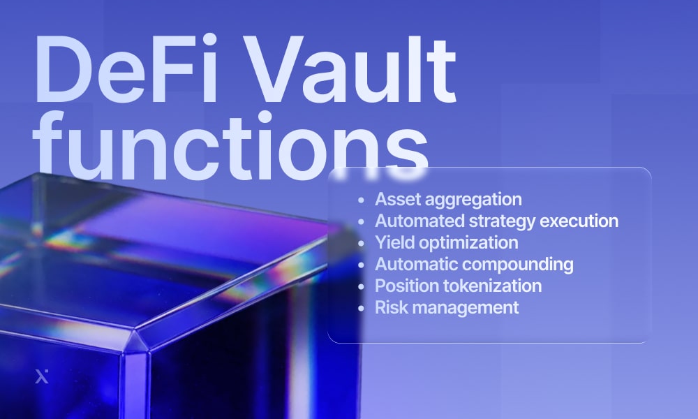 Diagram illustrating various functions of a DeFi vault, including asset management and yield optimization strategies.