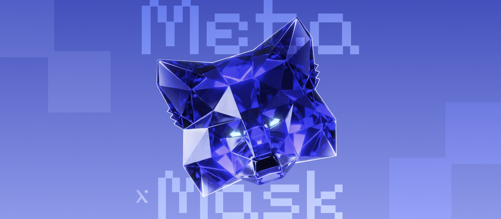 Logo in blue and white displaying the text Meta Mask prominently.