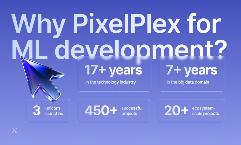 Visual representation of benefits of selecting PixelPlex for ML development projects.