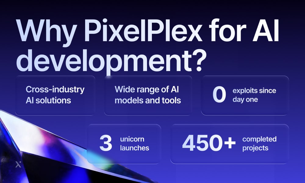 Image highlighting reasons to choose PixelPlex for AI development, showcasing expertise and innovative solutions.