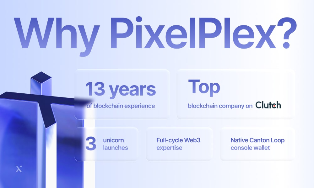 Image featuring the question Why PixelPlex? in bold typography, showcasing a sleek and professional aesthetic.