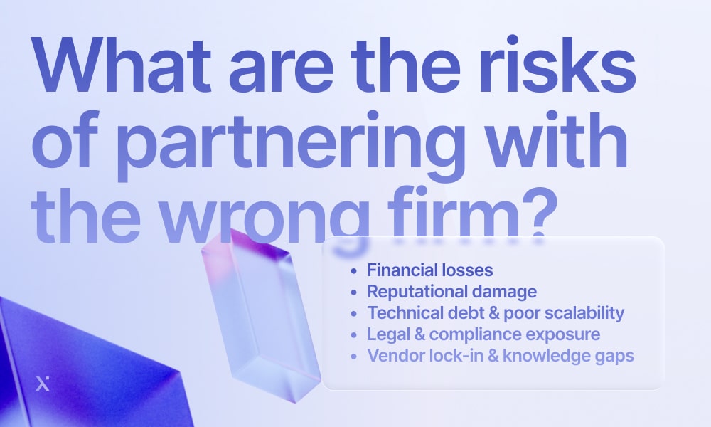 Graphic depicting the risks associated with incorrect firm partnerships, focusing on financial setbacks and reputational harm.