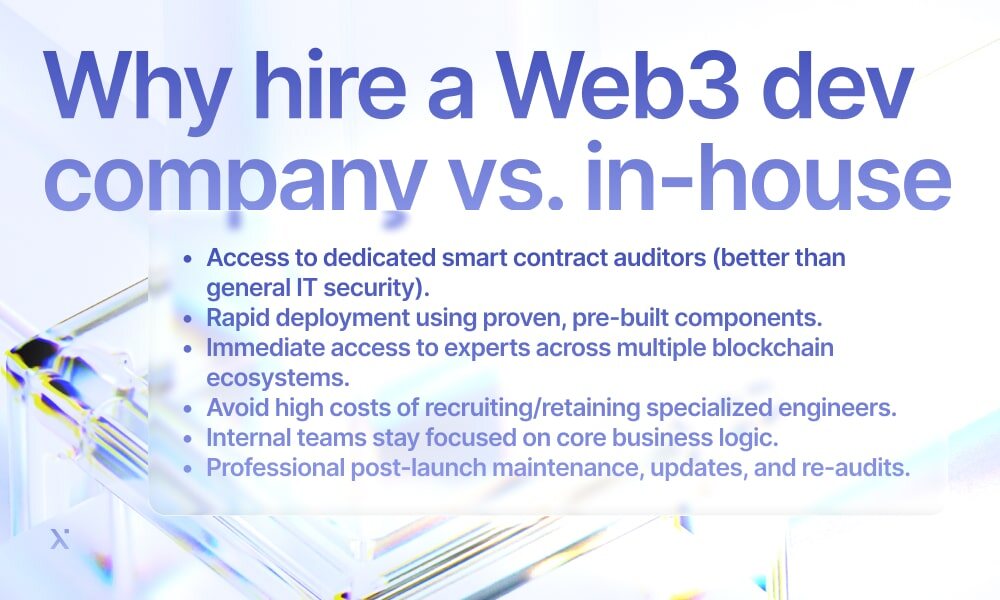 Infographic highlighting reasons to choose a web development company over in-house developers for project needs.