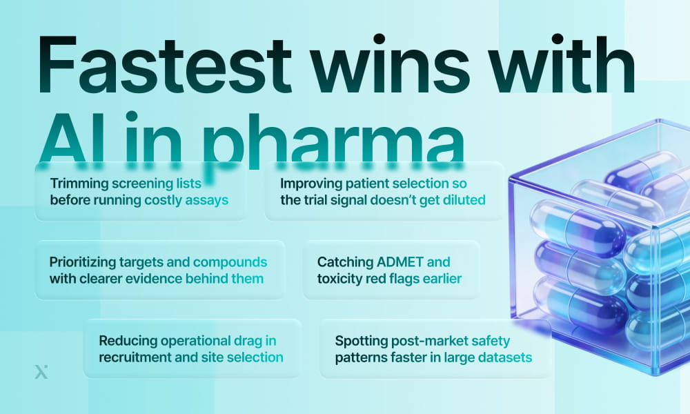 Illustration of a finish line featuring Fastest Wins with AI in Pharma, showcasing the urgency of innovation in pharmaceuticals.