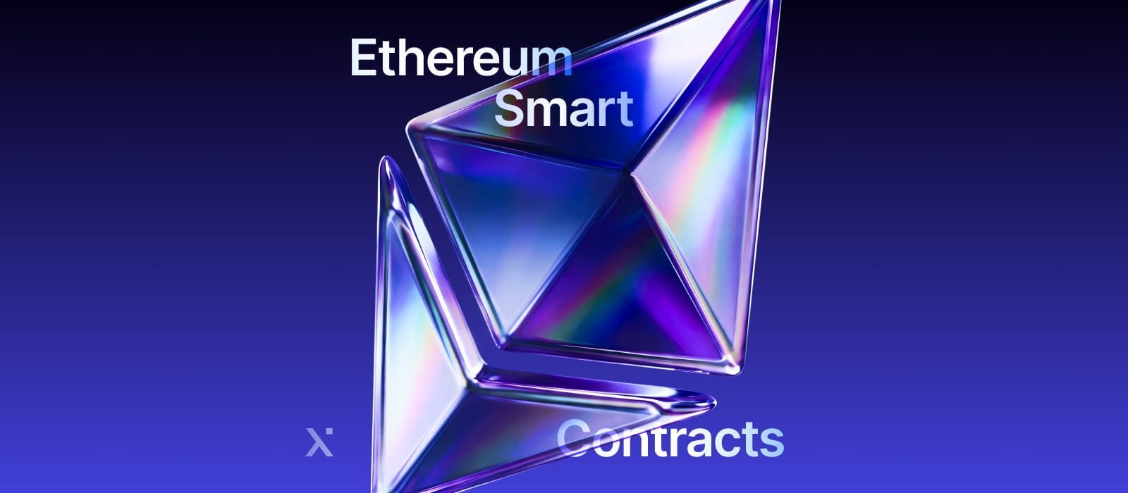 Logo of Ethereum smart contracts featuring the Ethereum symbol and stylized text representing blockchain technology.