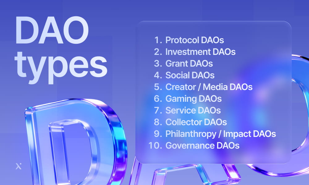 Blue gradient background with the text DAO types 