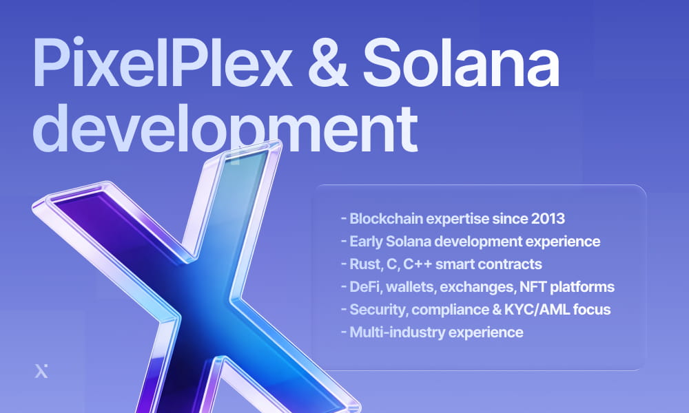 Visual representation of Pixelplex and Solana working together in blockchain development initiatives.