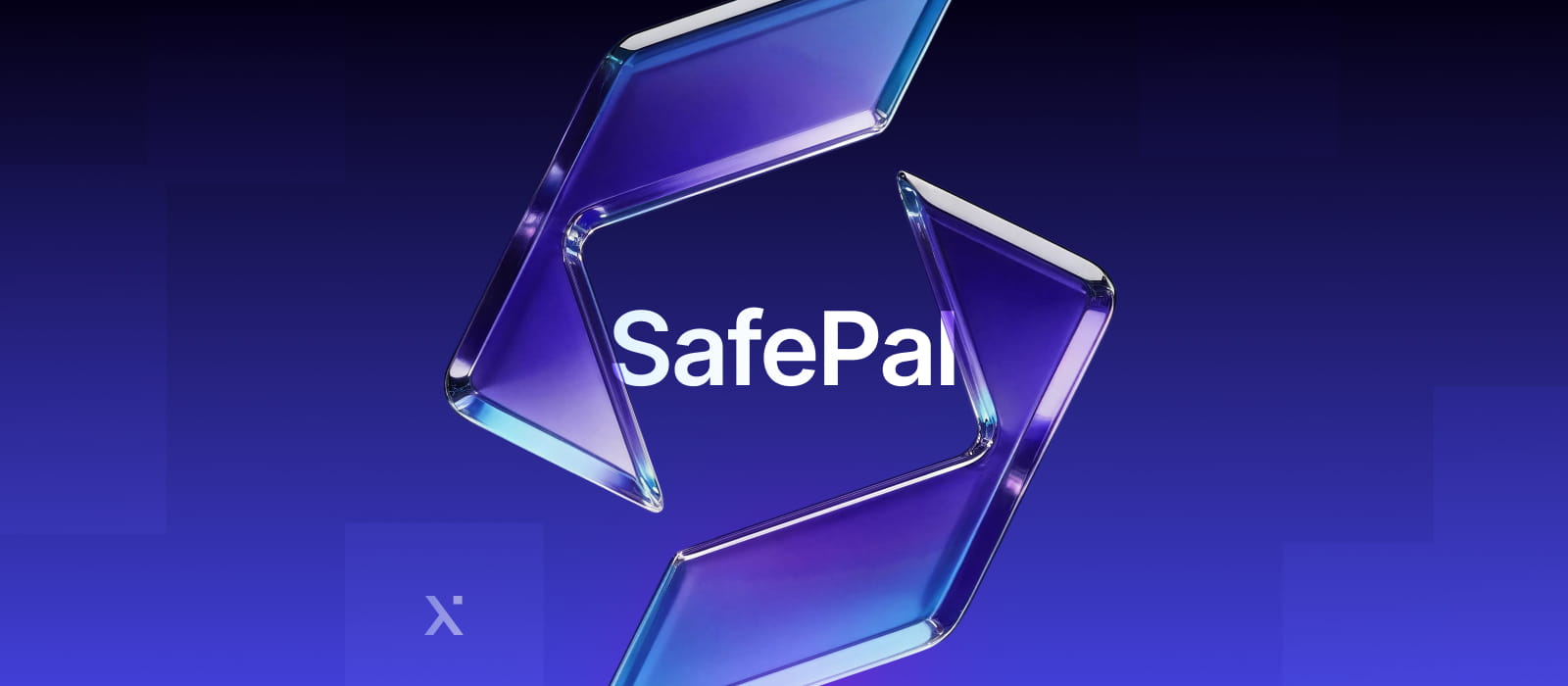 Safepal x logo displayed prominently on a blue background.