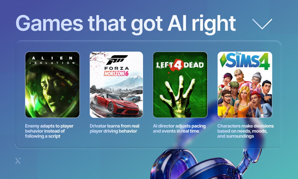 An assortment of game artwork highlighting successful implementations of AI in various gaming experiences.