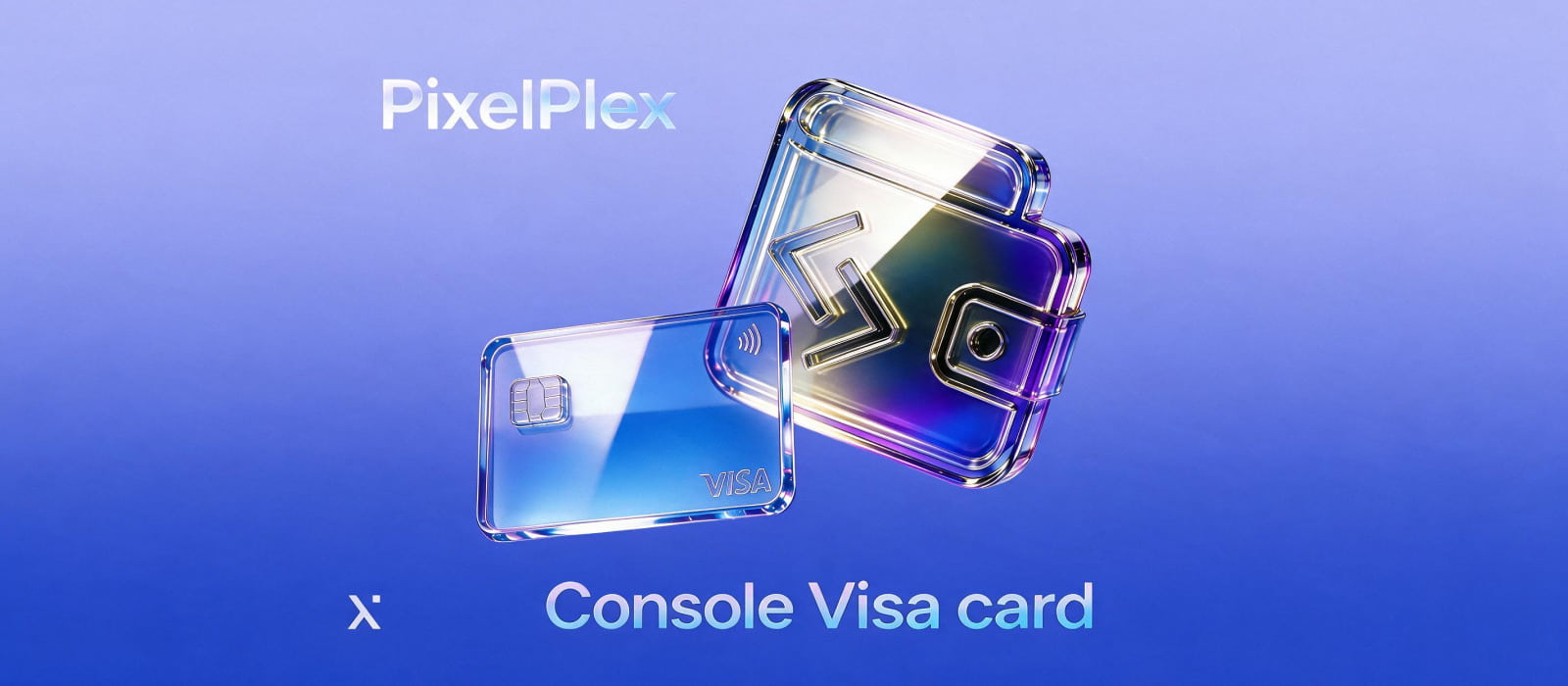 PixelPlex X console Visa card featuring a modern design with vibrant colors and the Visa logo prominently displayed.
