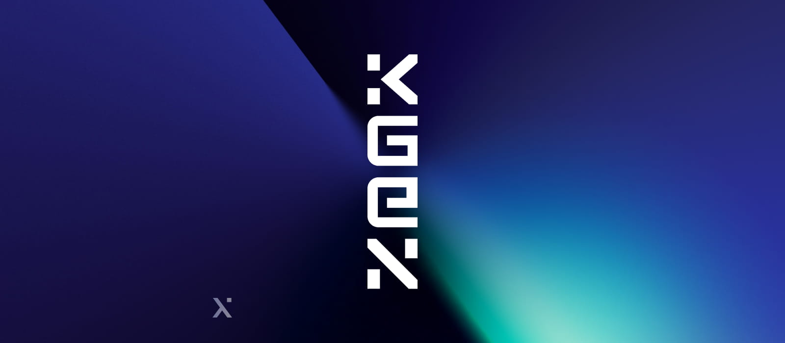 A blue background showcases kgen's logo, characterized by its sleek and contemporary design elements.
