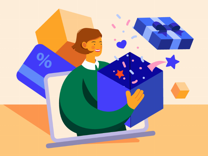 A person opening a blue gift box