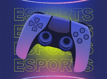 A gamepad on the background of an esports sign