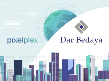 PixelPlex and Dar Bedaya logos on a city background