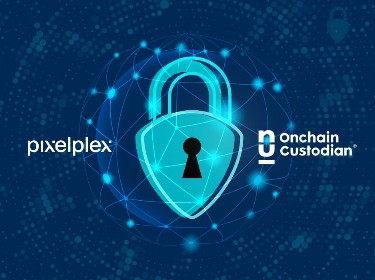 A lock surrounded by PixelPlex and Onchain Custodian logos