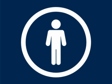 The white icon of a human on a blue background