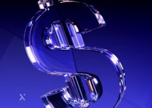 A blue and white crystal dollar sign, symbolizing wealth and prosperity, set against a neutral background