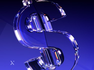 A blue and white crystal dollar sign, symbolizing wealth and prosperity, set against a neutral background