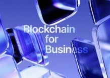 An illustration depicting blockchain technology for business, featuring a network of blocks symbolizing secure transactions