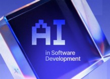 Illustration of AI algorithms enhancing software development processes with code snippets and data analysis visuals.