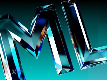 Glass letter ML displayed prominently on a vibrant blue background.