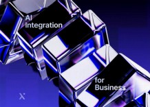 A blue and black design with the phrase Integration for Business highlighted in bold letters.