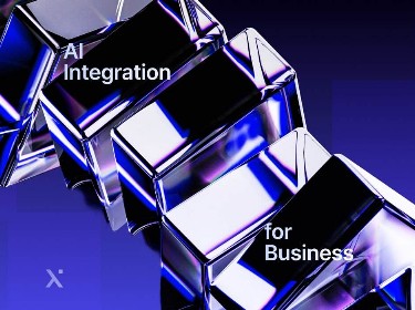 A blue and black design with the phrase Integration for Business highlighted in bold letters.