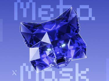 Logo in blue and white displaying the text Meta Mask prominently.