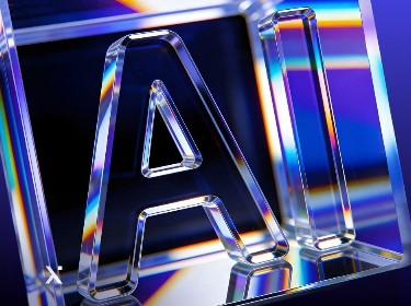 A glass block containing the letter A prominently displayed within it.