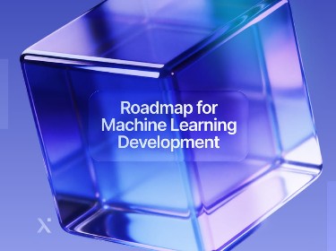 A blue cube displaying the text Roadmap for Machine Learning Development on its surface.