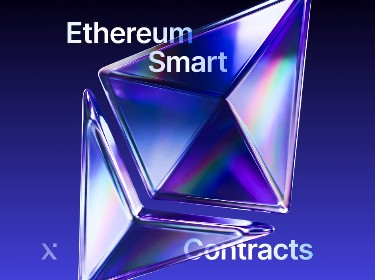 Logo of Ethereum smart contracts featuring the Ethereum symbol and stylized text representing blockchain technology.