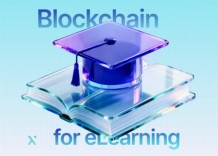 Visual representation of blockchain technology applied to e-learning, showcasing interconnected nodes and educational elements