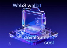 Clear glass case displaying the text Web Wallet Development Cost prominently on the front.